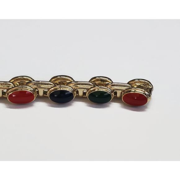 Vintage Navy Blue Red & Green Enamel Gold Tone Link Bracelet 8" - Picture 5 of 8